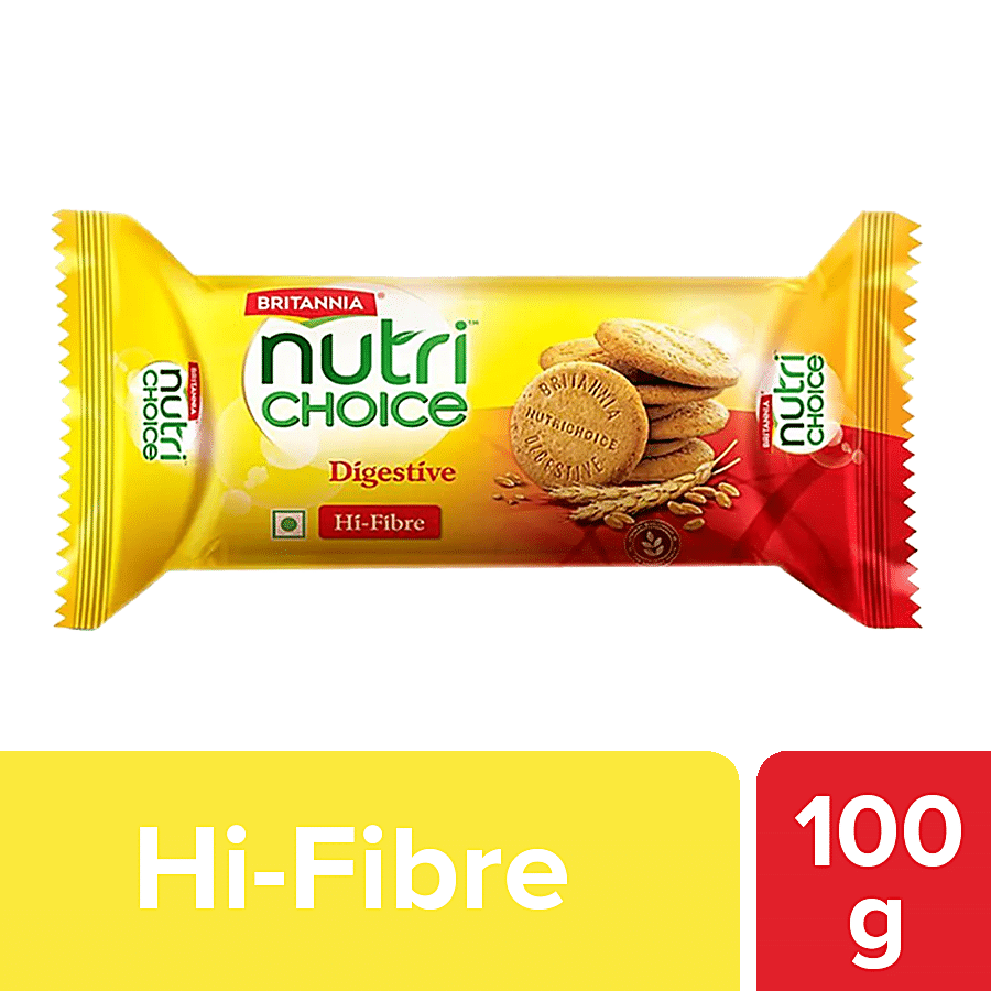Britannia Nutrichoice Digestive High Fibre Biscuits, Made From Whole Wheat & Bran, Healthy Snack, 100 G
