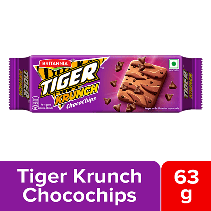 Britannia Tiger Krunch Chocochips Biscuit, Crunchy, Ready To Eat, 63 G