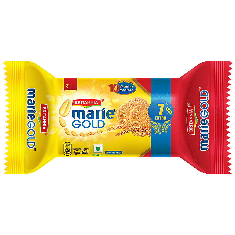 Britannia Marie Gold Biscuits, Light & Crisp, Tea Time Snack, No Trans, Fat, 73 G Pouch