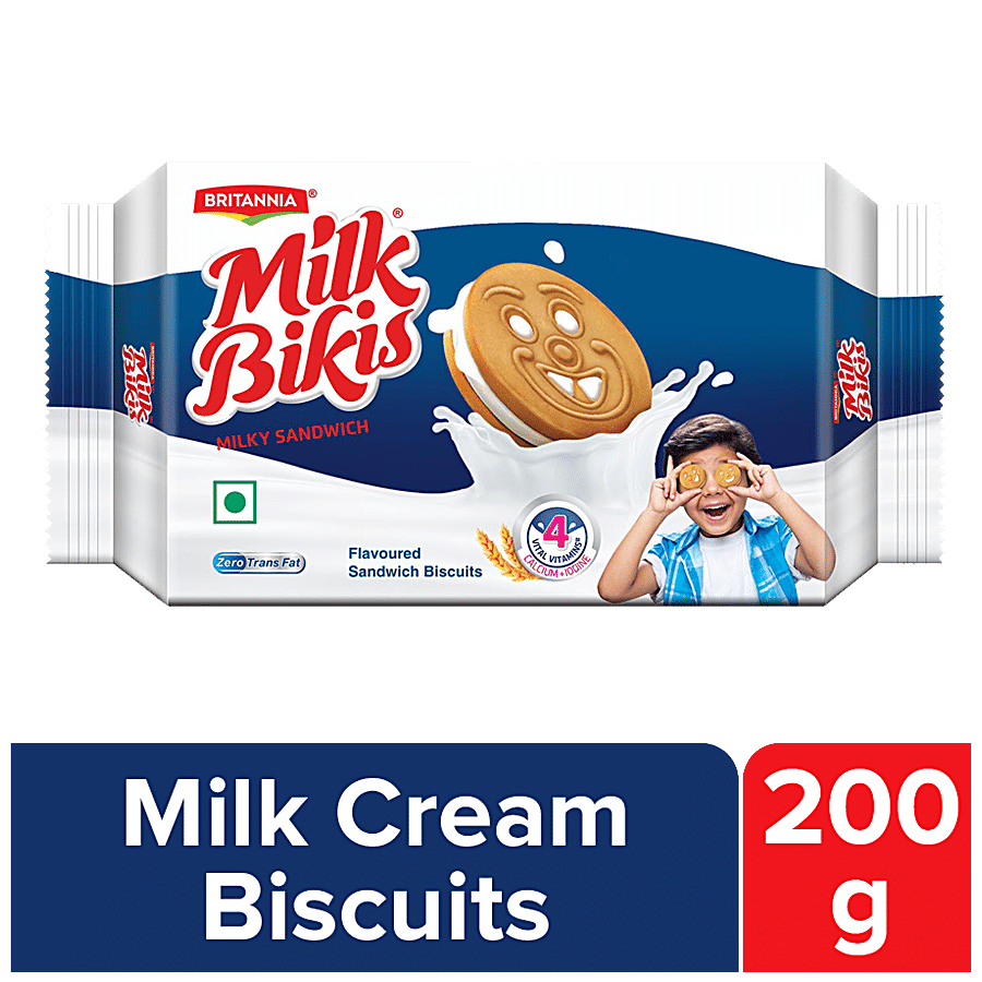 Britannia Milk Bikis Milk Cream Biscuits, 200 G