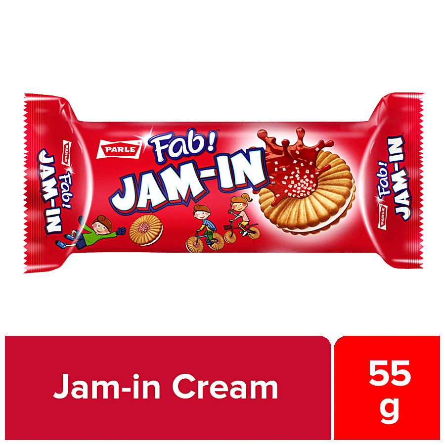 Parle Fab Jam, In Cream Biscuits, 55 Gm Pouch