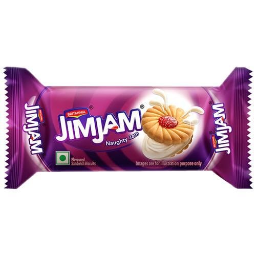 Britannia Treat Jim Jam Cream Biscuit, Crunchy, Ready To Eat, 23 G