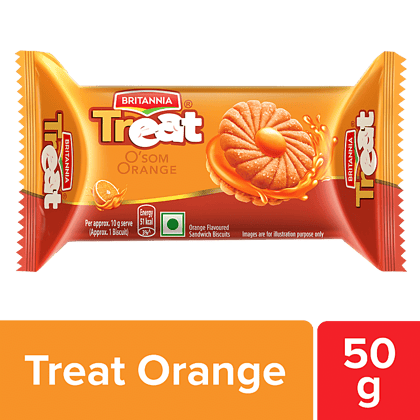 Britannia Treat O'som Orange Cream Biscuit, Ready To Eat, 50 G