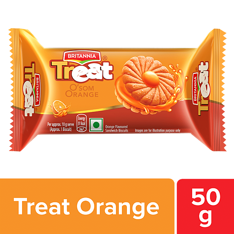 Britannia Treat O'som Orange Cream Biscuit, Ready To Eat, 50 G