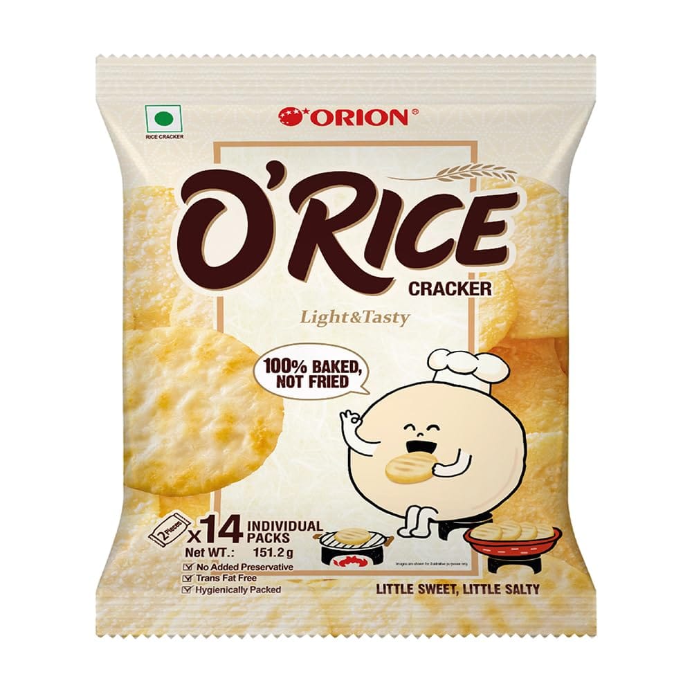 Orion Rice Cracker |O'Rice Cracker |Premium Baked Korean Snack, Pack Of 1, 15, 1.2G |Weekly Snack Pack, Healthy Rice Cakes