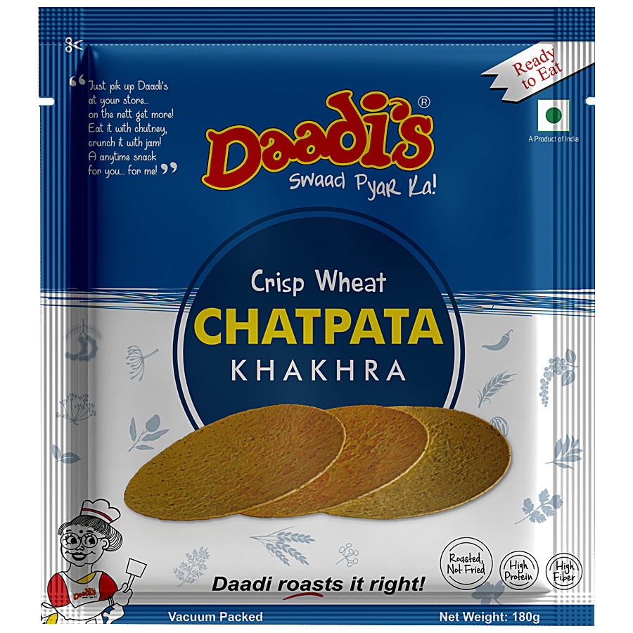 Daadi's Golden Wheat Crisps Chatpata Special Khakhra (Dry Chapathi), Whole Wheat Flour, 180 G Pouch