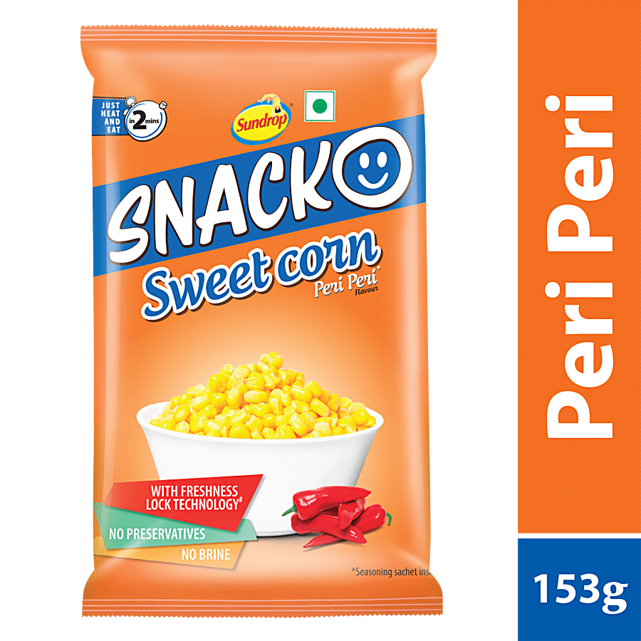 Sundrop Snacko Instant Sweet Corn, Peri Peri Flavour, No Preservatives, 153 G Pouch