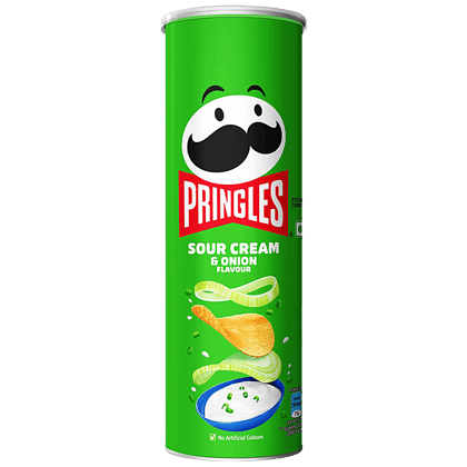 Pringles Potato Chips, Sour Cream & Onion Flavour, Crunchy & Crispy, 107 G Can