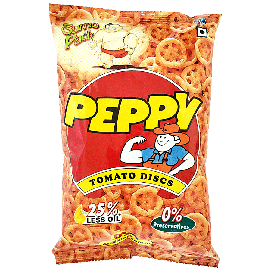 Peppy Tomato Discs, Made With Wheat Flour, 25% Less Oil, Crispy, No Preservatives, 60 G