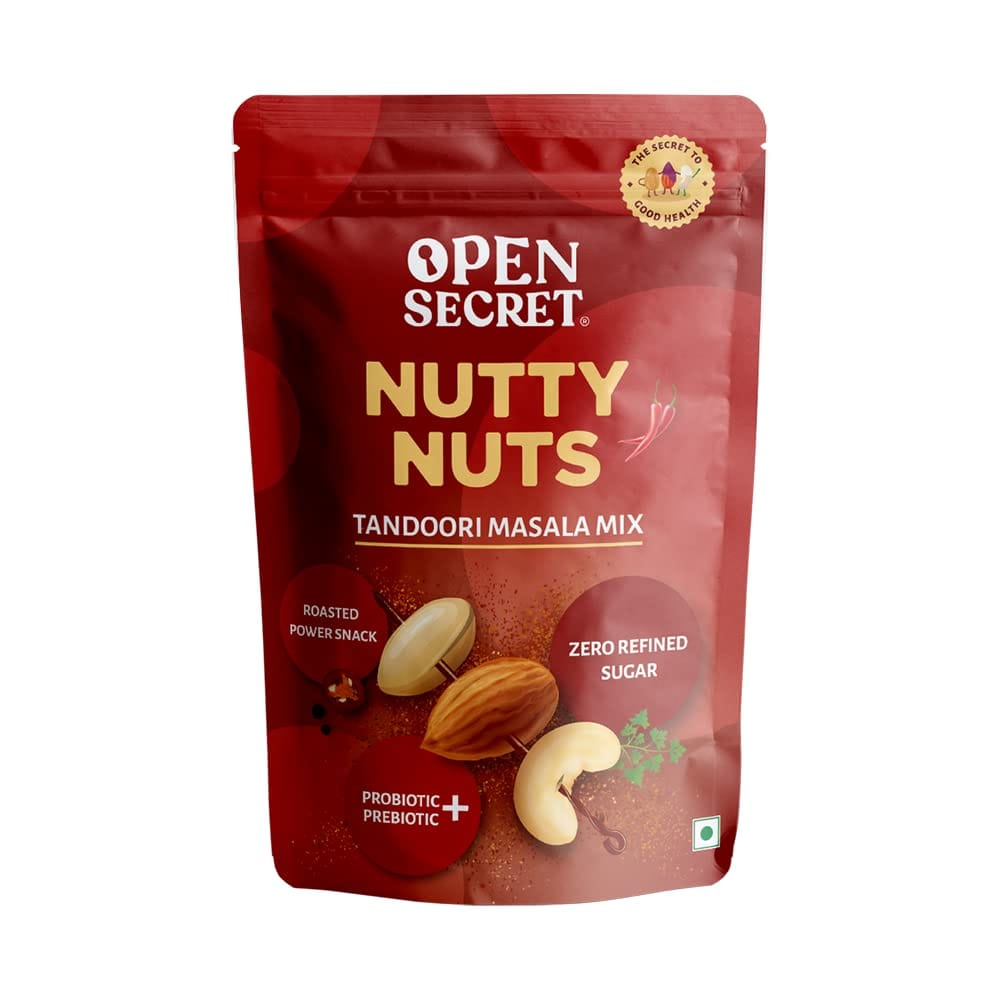 Open Secret Tandoori Masala Nut Mix, Almonds, Cashew, Peanuts, No Trans Fat, No Cholestrol, Roasted & Salted Dry Fruits, Pack Of 1 (135G Each)