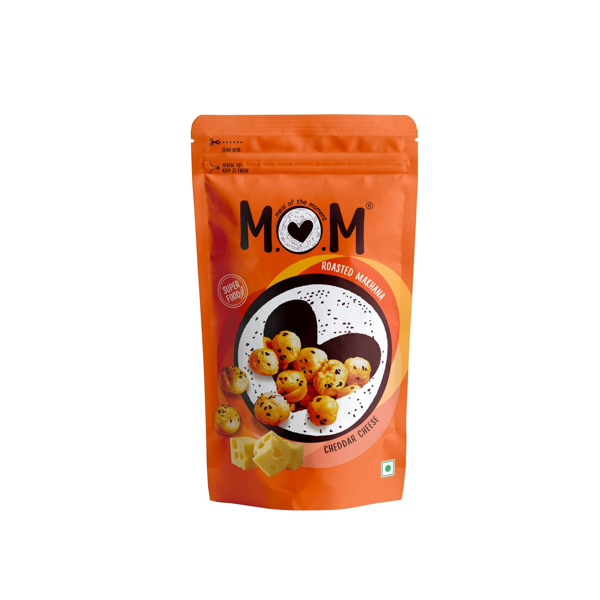 Mom - Meal Of The Moment Mom, Meal Of The Moment, Roasted Cheddar Cheese Makhana, 65G, Gluten Free, Anti Oxidants, Msg Free, Zero Trans Fat, No Added Preservatives And No Artificial Flavours