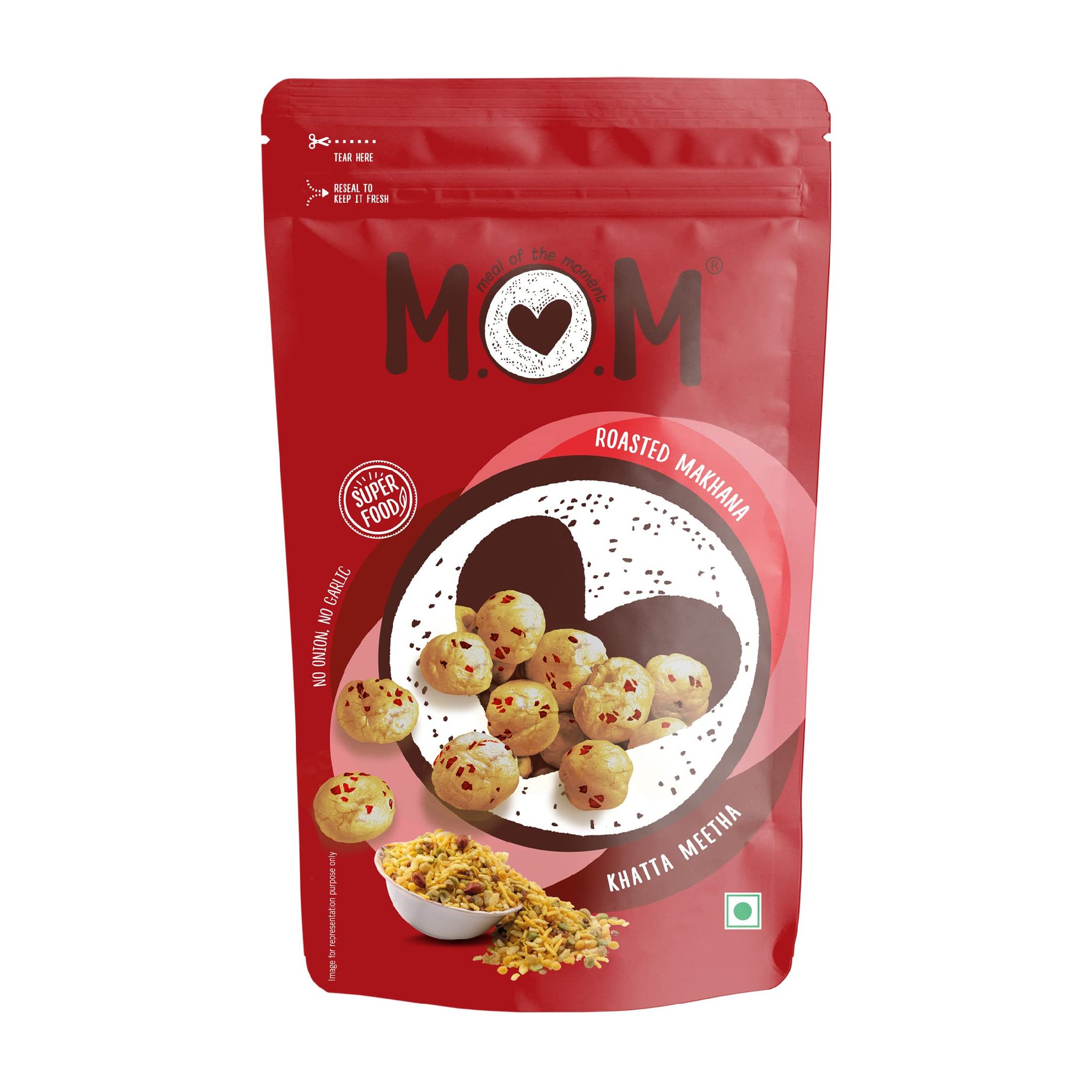 Mom - Meal Of The Moment Mom, Meal Of The Moment, Roasted Khatta Meetha Makhana, 75G, Gluten Free, Anti Oxidants, Msg Free, Zero Trans Fat, No Added Preservatives And No Artificial Flavours, No Onion No Garlic