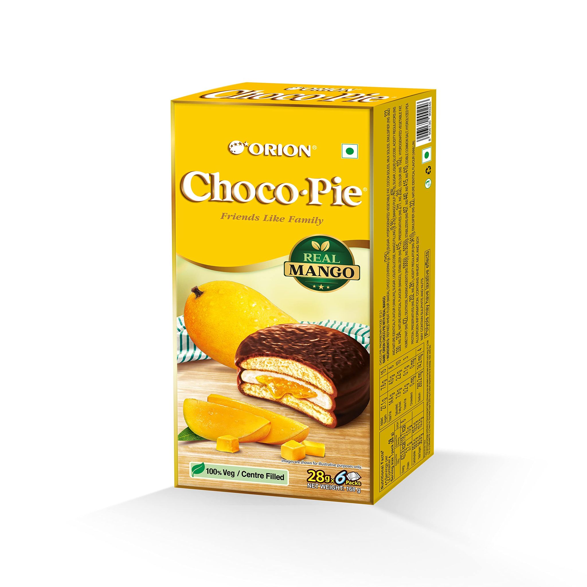 Orion Mango Choco Pie 6Pcs Pack, Centre, Filled Chocolate Biscuit, 168 Gm