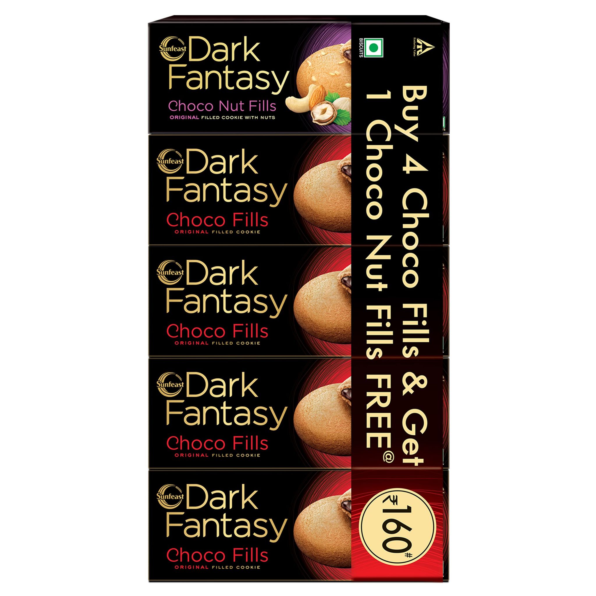 Sunfeast Dark Fantasy Choco Fills & Choco Nut Fills Combi Pack, 375G, Choco Crme Filled Center With Crunchy Cookies