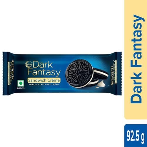 Sunfeast Dark Fantasy Sandwich Creme Biscuits, Vanilla Creme, 92.5 G Pouch