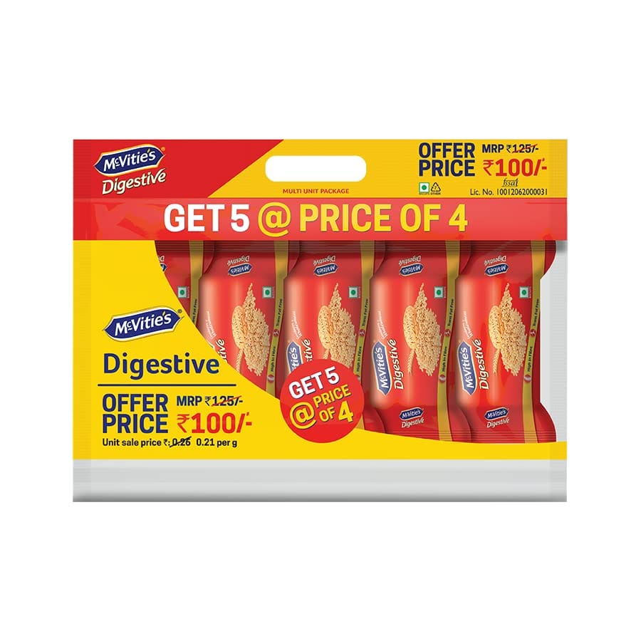 Mcvities Mcvitie's Digestive High Fibre Biscuits With Goodness Of Wholewheat, 100G, Pack Of 5