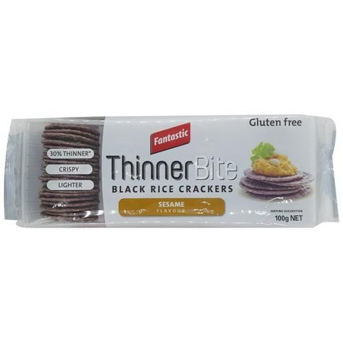Fantastic Thinner Bite Sesame, Black Rice Crackers, Crispy, Lighter, Gluten Free, 100 G