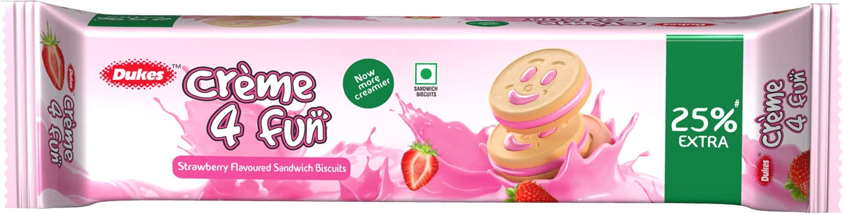Dukes Crème 4 Fun Strawberry Flavoured Sandwich Biscuits, 150Gm