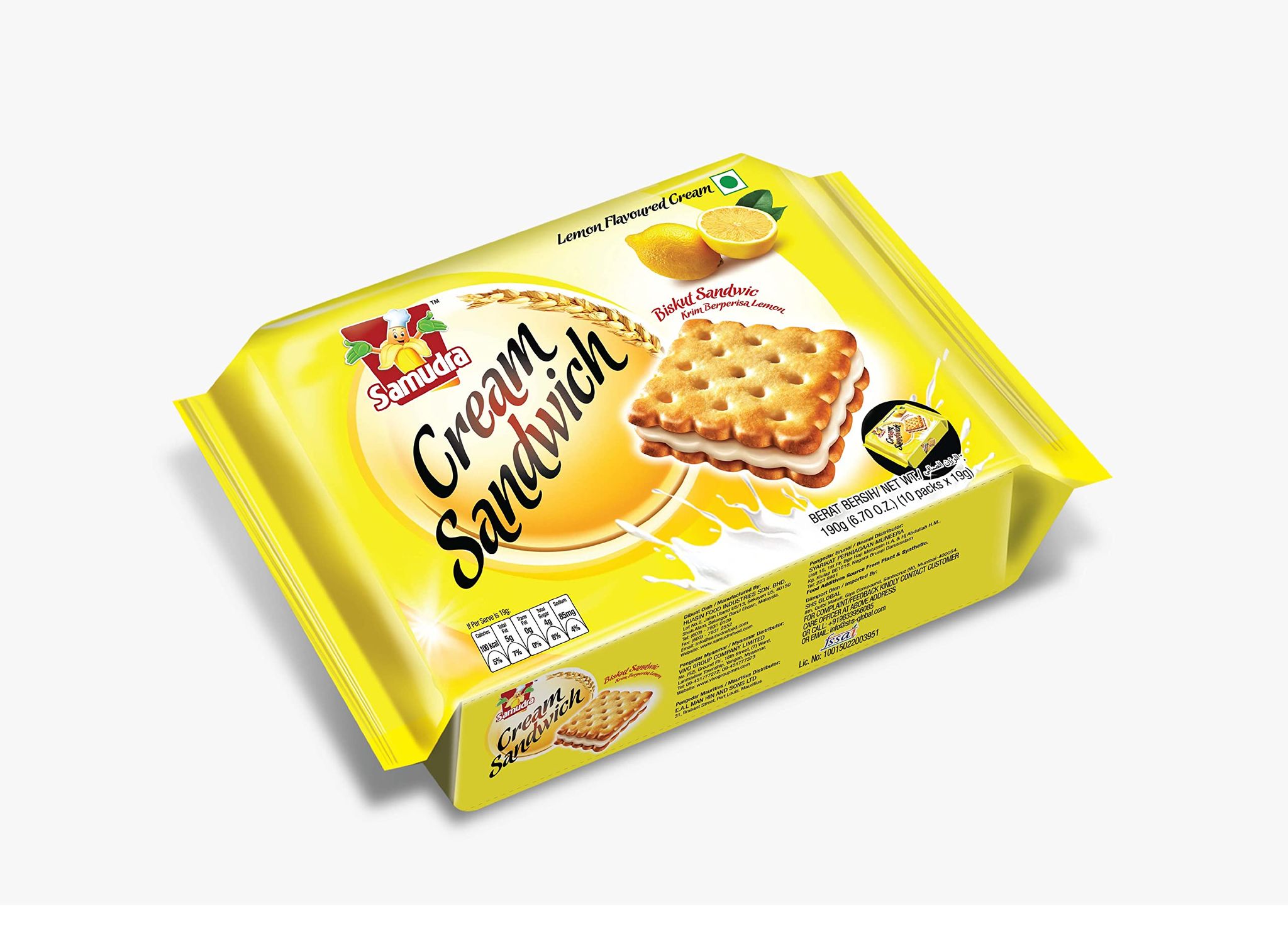 Samudra Lex Cream Sandwich Biscuits (Lemon Flavour), 190 Gm