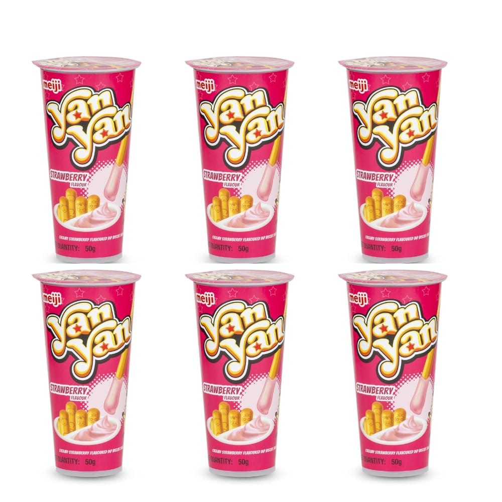 Meiji Yan Yan Biscuit Sticks With Strawberry Cream Dip, Pack Of 6, Snackable Biscuit Sticks With Strawberry Cream Dip, Biscuits & Dip