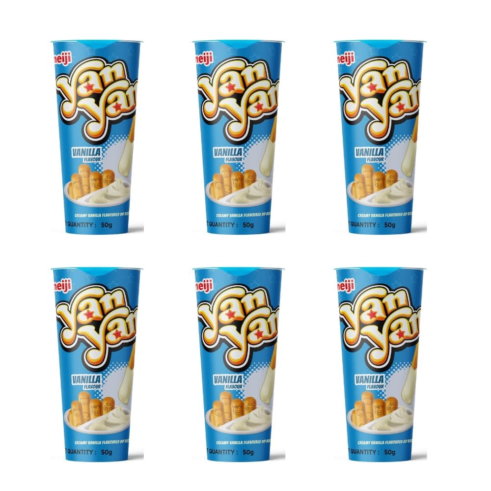 Meiji Yan Yan Biscuit Sticks With Vanilla Cream Dip, Pack Of 6, Snackable Biscuit Sticks With Vanilla Cream Dip, Biscuits & Dip