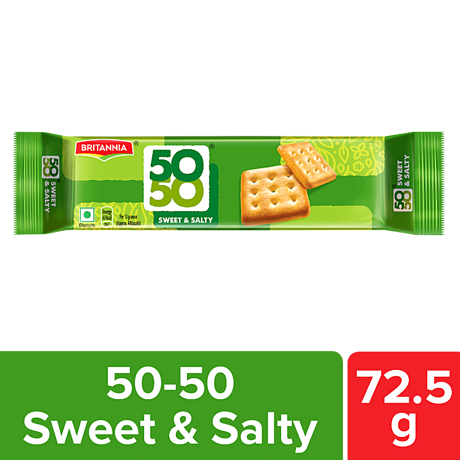 Britannia 50, 50 Sweet & Salty Biscuit, Light, Crispy, Ready To Eat, 72.5 G
