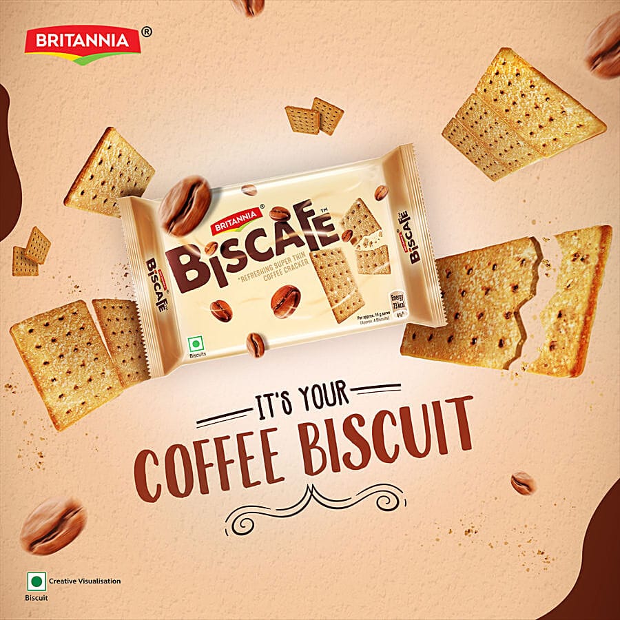 Britannia Biscafe, Super Thin Coffee Crackers, Sugar Sprinkled Biscuits, 100 G