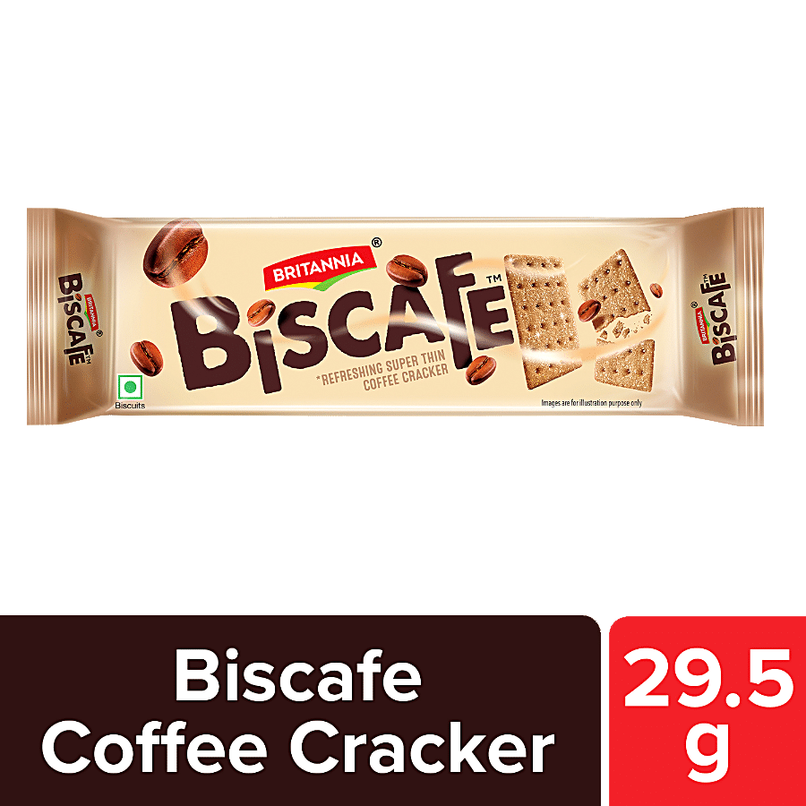 Britannia Biscafe Coffee Cracker, Super Thin, Light, Crunchy, Sugar, Sprinkled Biscuit, 29.5 G