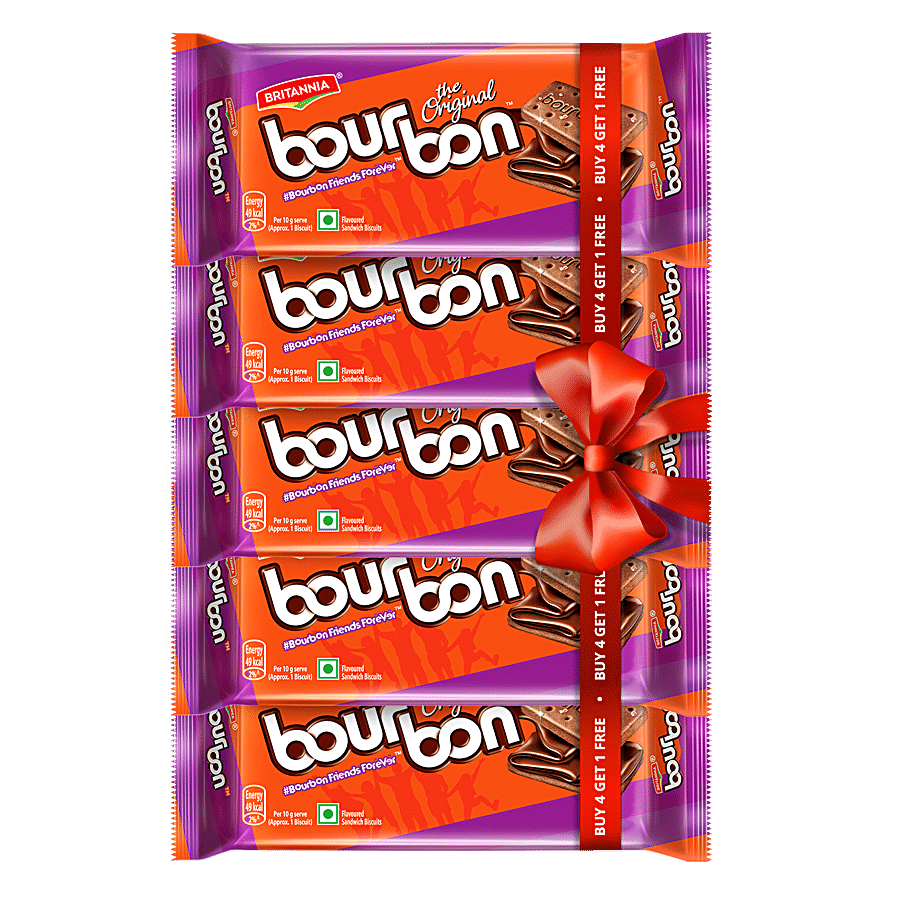 Britannia Bourbon Chocolate Cream Biscuits, 500 G (Pack Of 5)