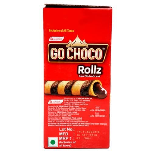 Mayora Go Choco Rollz Choco, Filled Wafer Stick, 14G