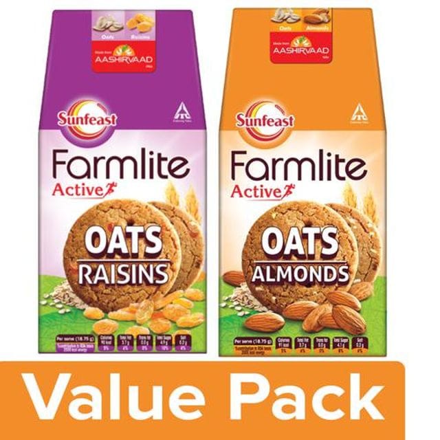 Sunfeast Farmlite Biscuit - Oats & Almonds 150g + Farmlite Biscuit - Oats & Raisins 150g (Combo 2 Items)