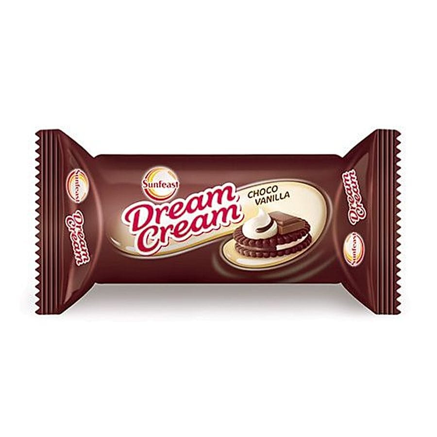 Sunfeast Dream Cream, Choco Vanilla Cream Biscuit Cookie, 60 Gm Pouch