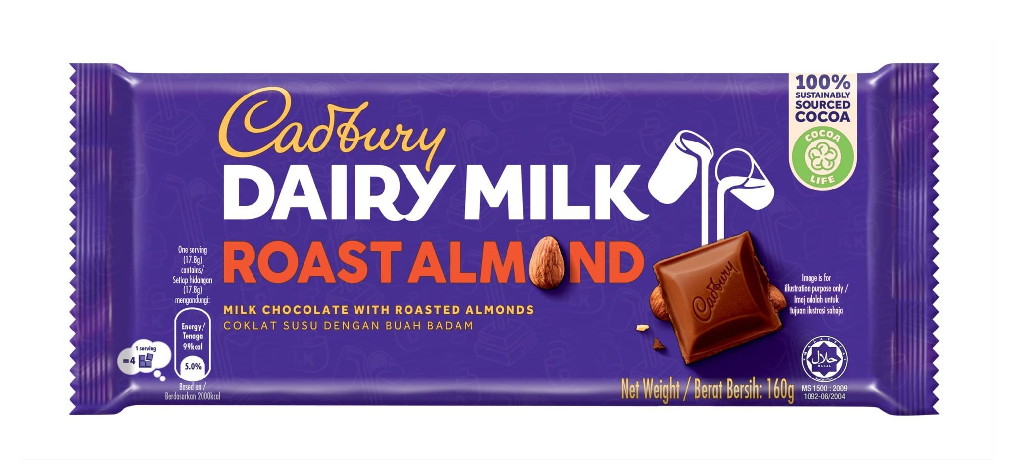 Cadbury Dairy Milk Roast Almond Bar Pouch, 160 G