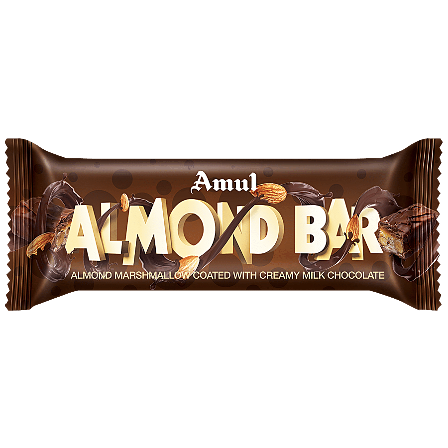 Amul Almond Bar, Almond Marshmallow Coated Creamy Milk Chocolate, 35 G Carton