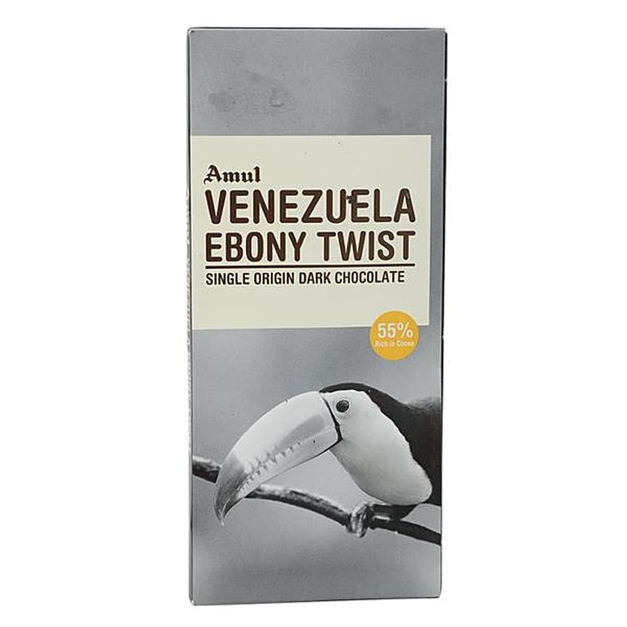 Amul Venezuela Ebony Twist Single Origin Dark Chocolate, 55% Rich In Cocoa, 125 G