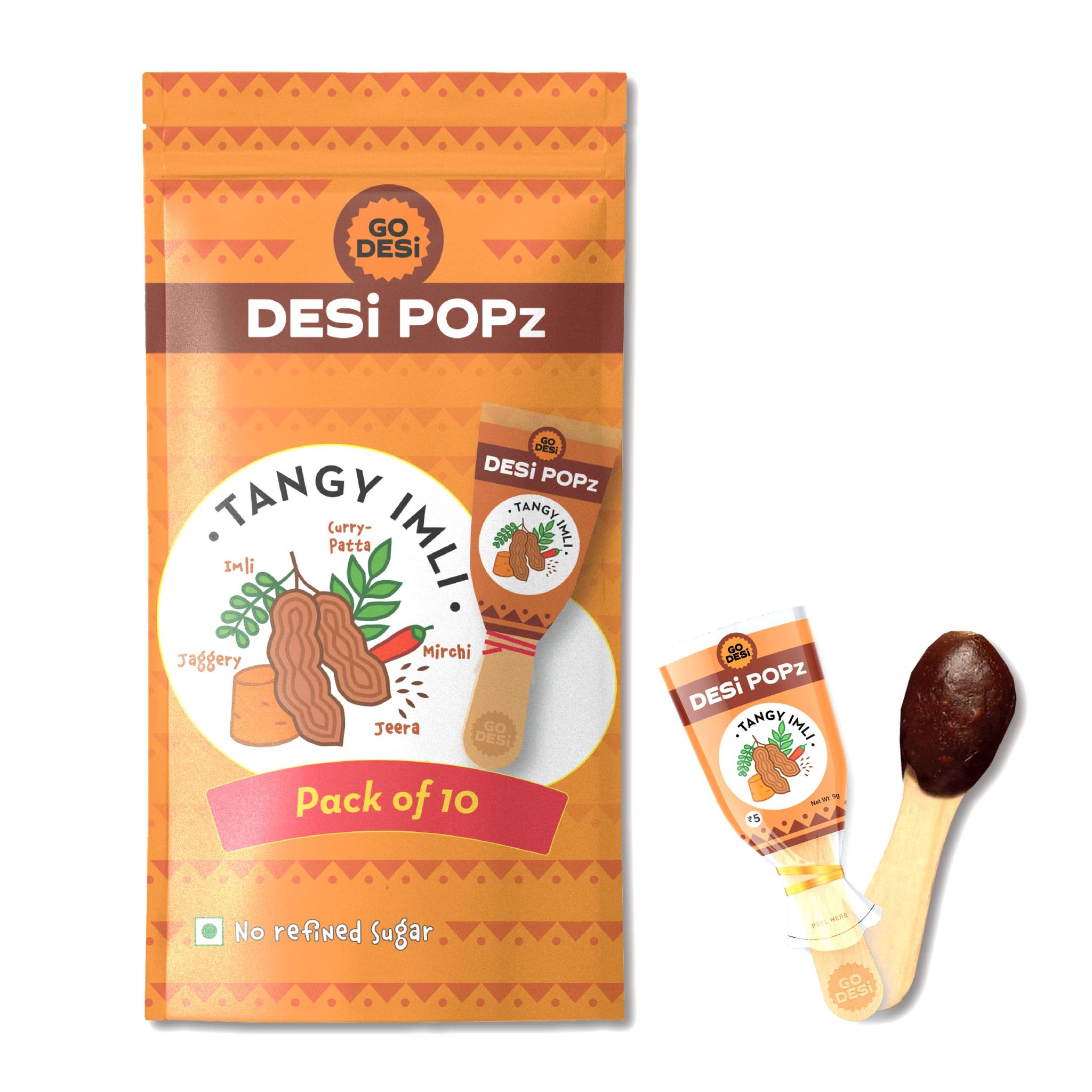Go Desi Imli Pop Tamarind & Jaggery Candy (10 Piece), 80G