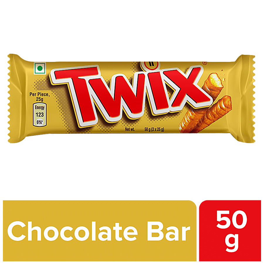 Twix Chocolate Bar, Caramel Cookie, 50 G (2 Portions X 25 G Each)