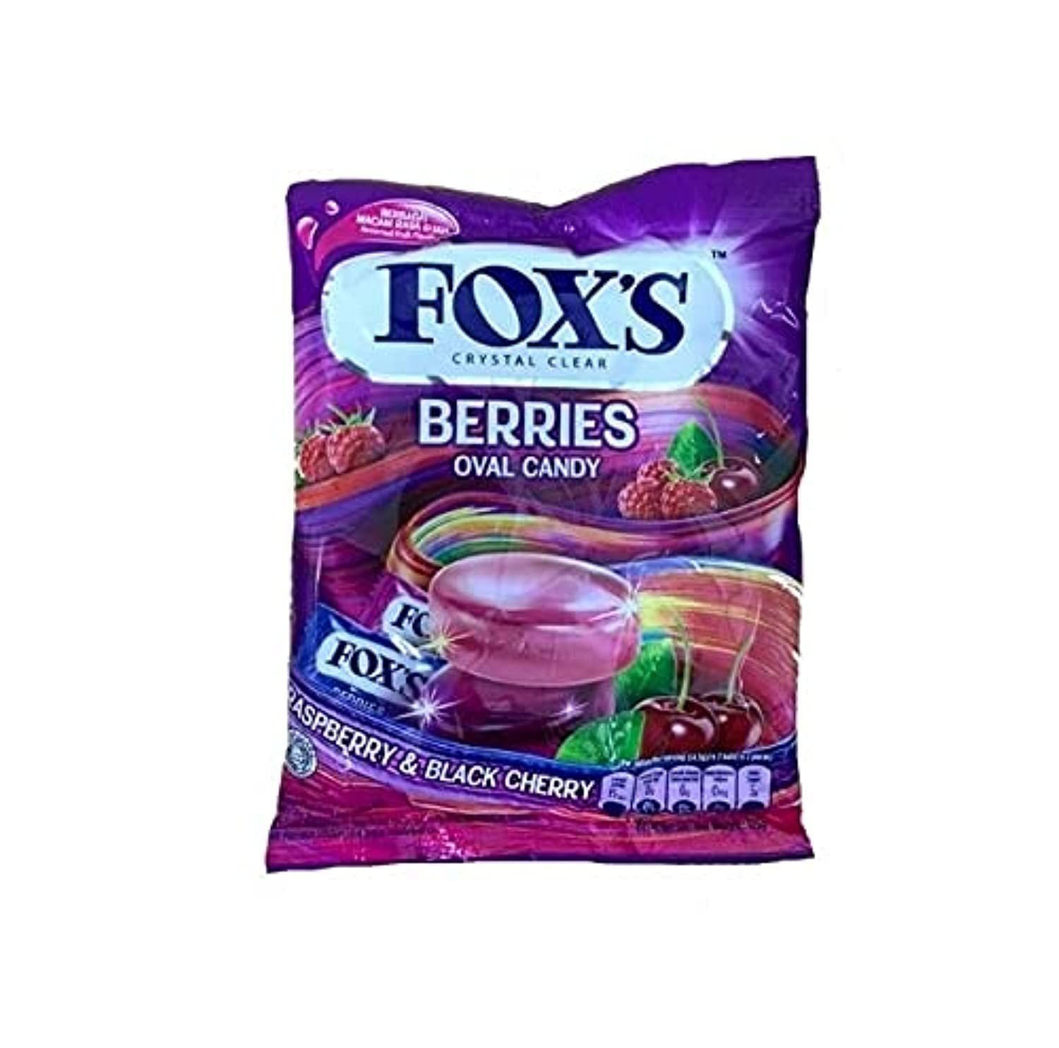 Fox's Berries Oval Hard Candy Raspberry & Black Cherry Flavor Packet, 125G, Purple & Red & White