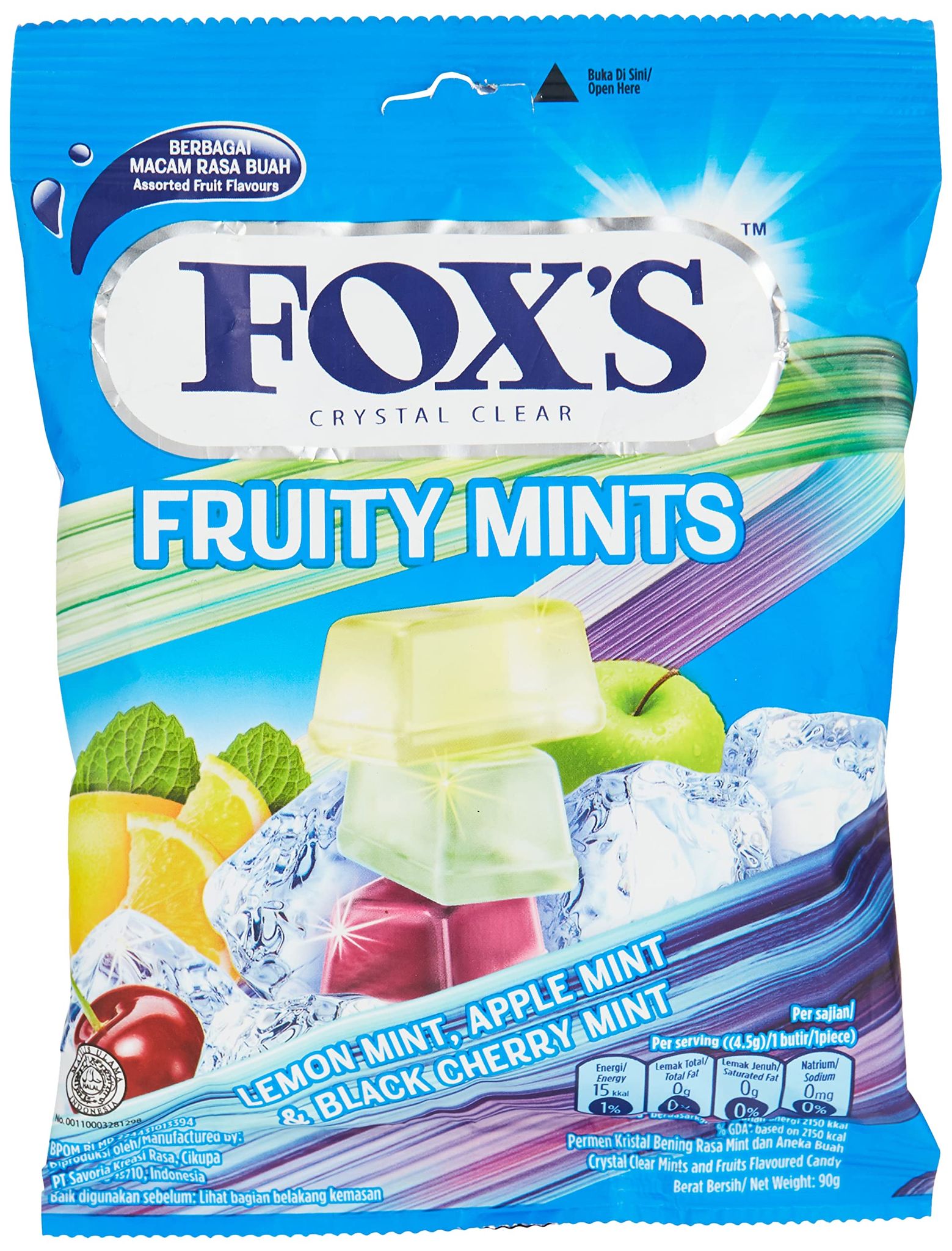 Fox's Crystal Clear Fruity Mints Candy, Lemon Mint, Apple Mint & Black Cherry Mint, 3.17 Oz, 90 G