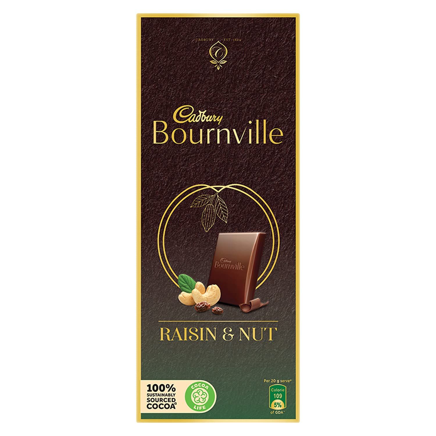 Cadbury Raisin And Nuts Dark Chocolate Bar, 80 G