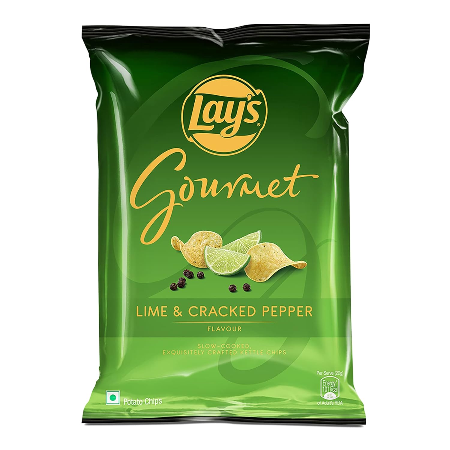 Lay's Gourmet Kettle Chips, Lime & Cracked Pepper Flavour, Premium Slow, Cooked Potato Chips, 55G