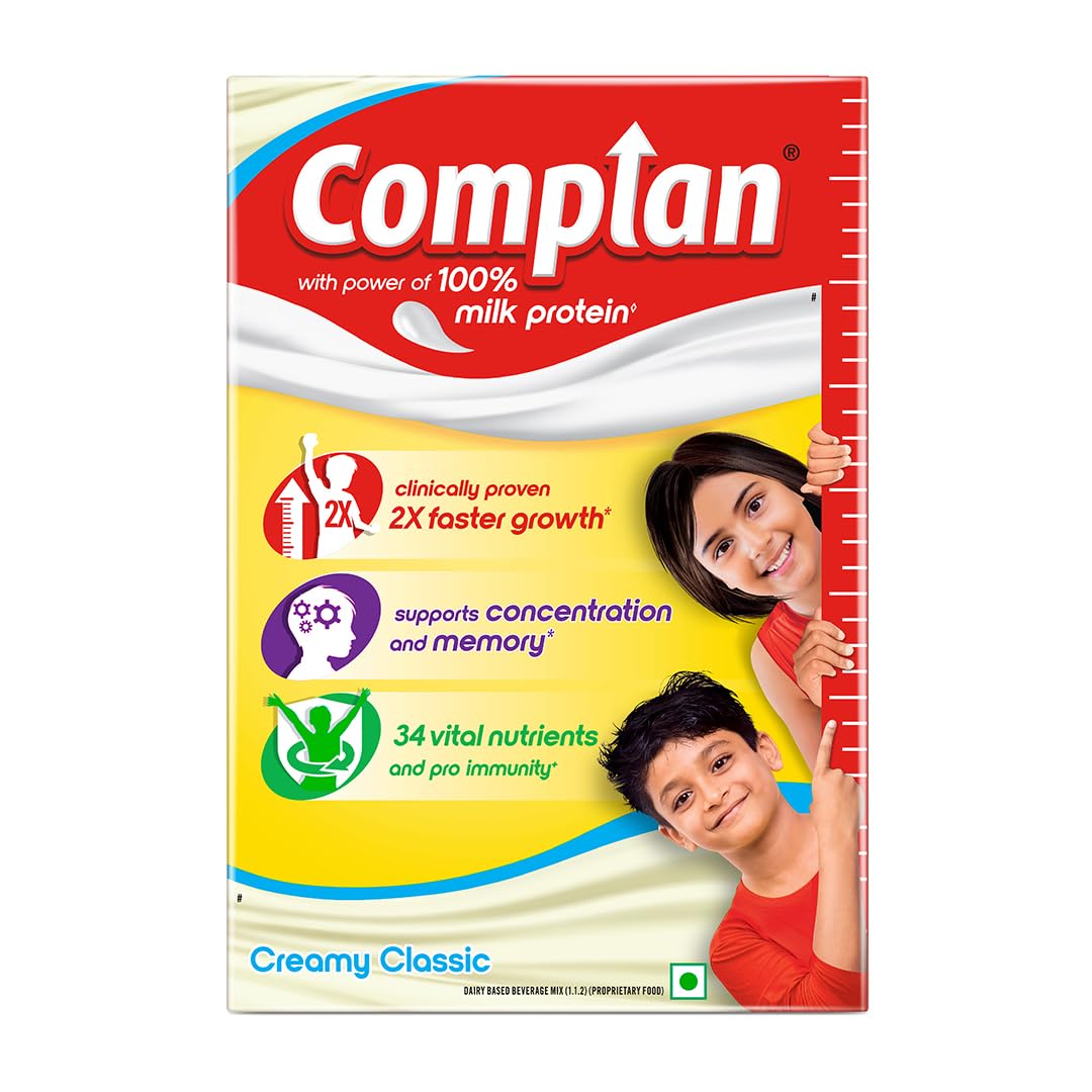 Complan Nutrition Drink Powder For Children, Creamy Classic Flavour, 500 G Carton | Nutrition Drink For Kids With Protein & 34 Vital Nutrients