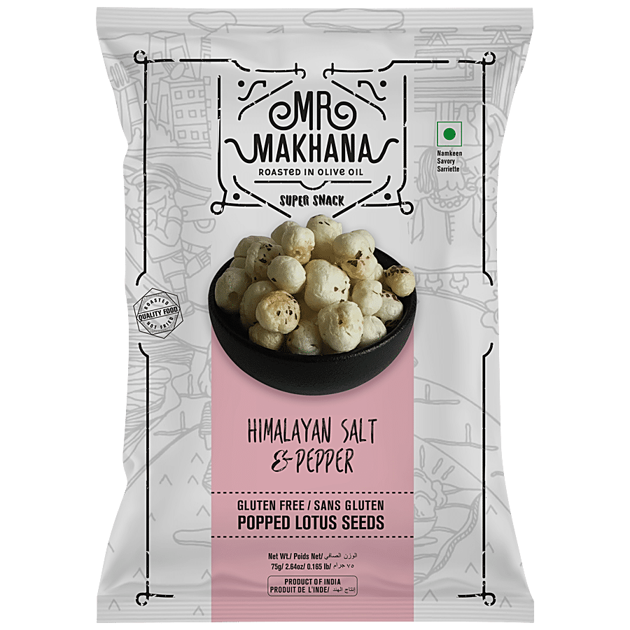 Mr. Makhana Popped Lotus Seeds, Himalaya Salt & Pepper, 75 G
