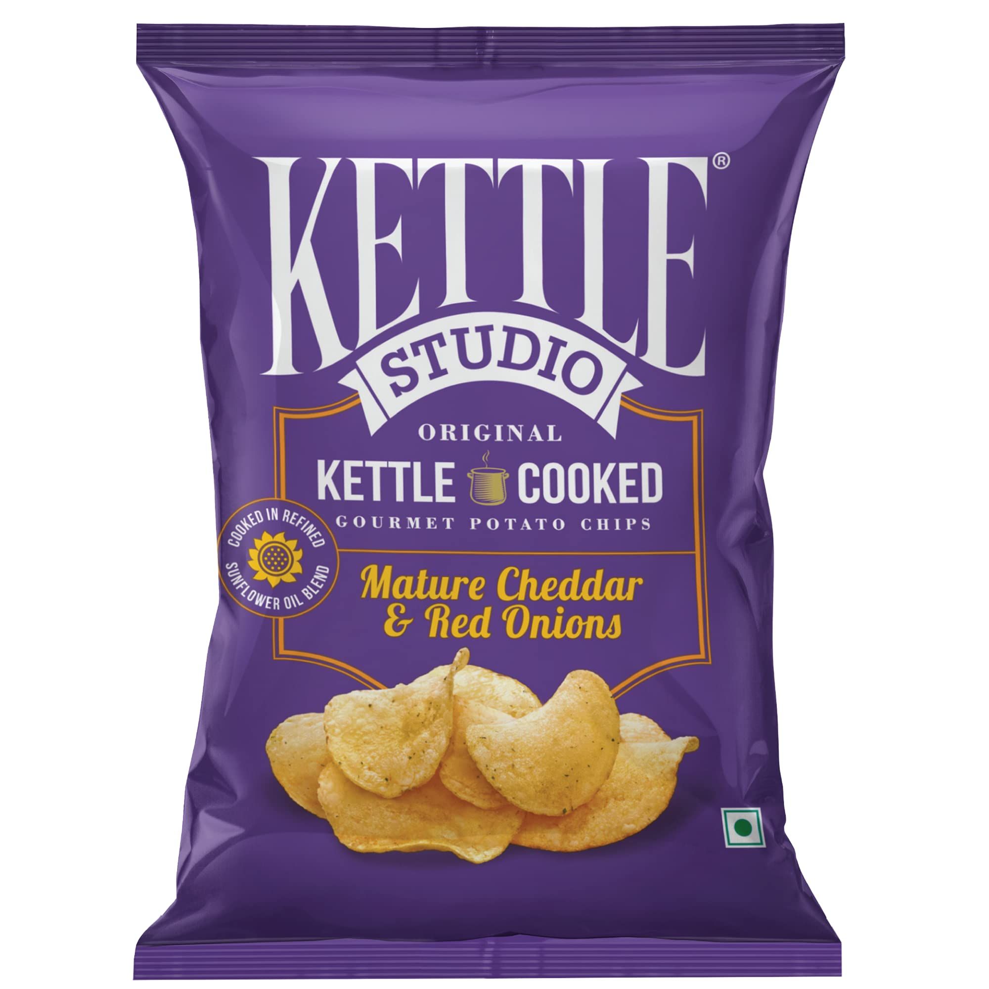 Kettle Studio |Potato Chips, Mature Chaddar & Red Onions, 113G