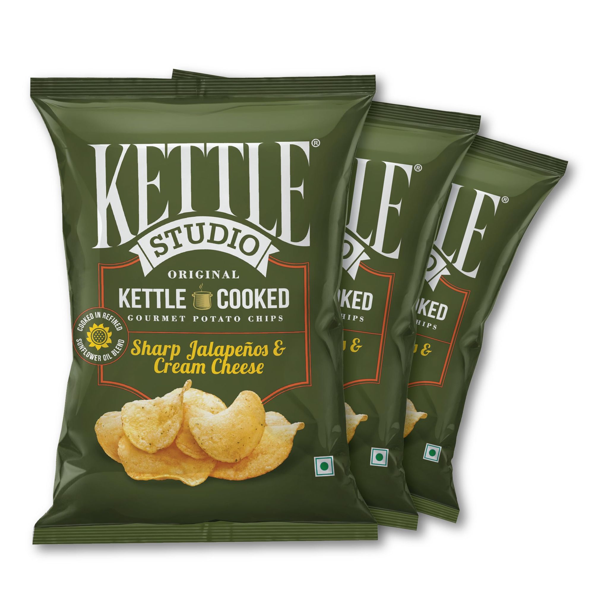 Kettle Studio, Potato Chips, Sharp Jalapenos & Cream Cheese 113G, Pack Of 3