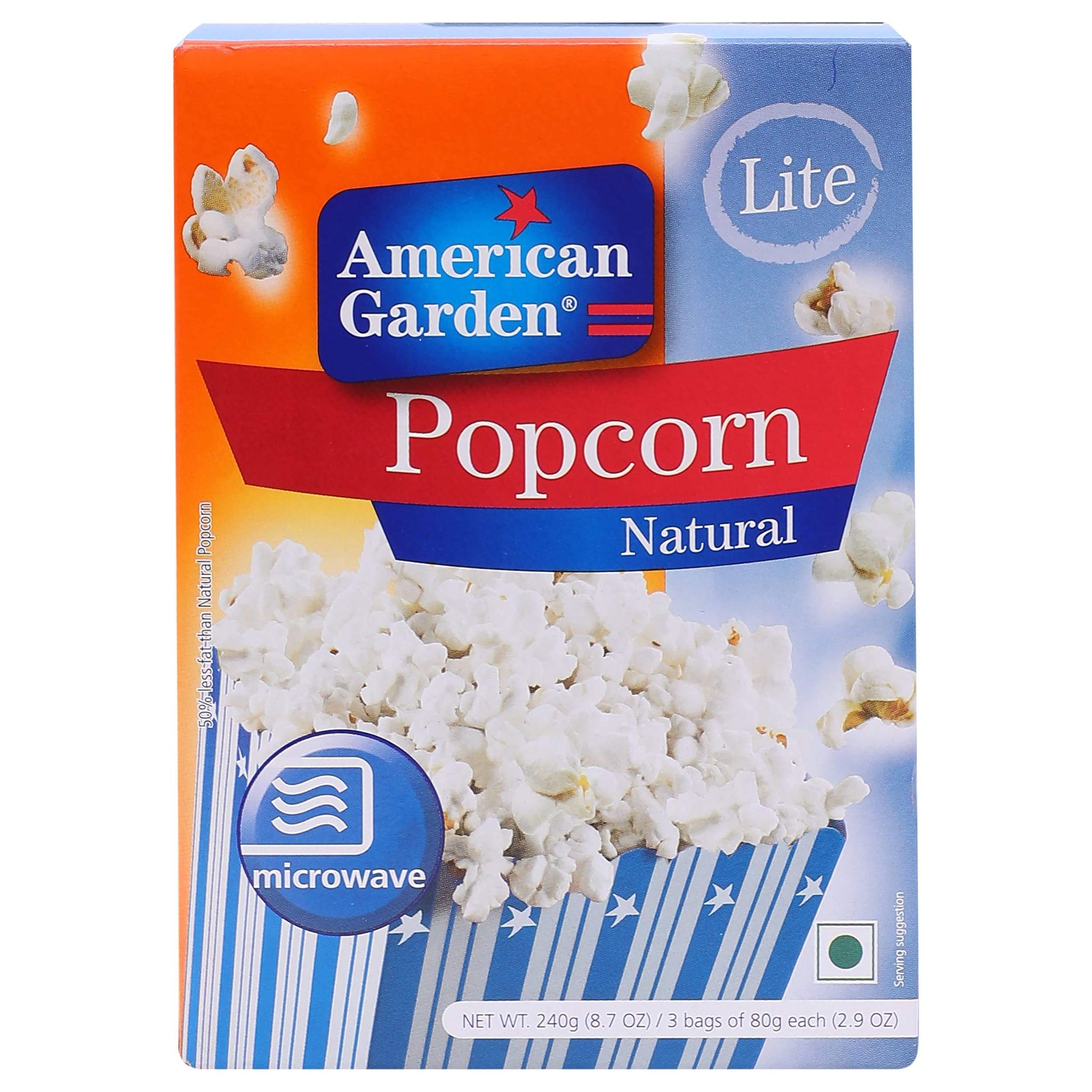 American Garden Lite Natural Microwave Popcorn, 9.63 Oz, 240 G