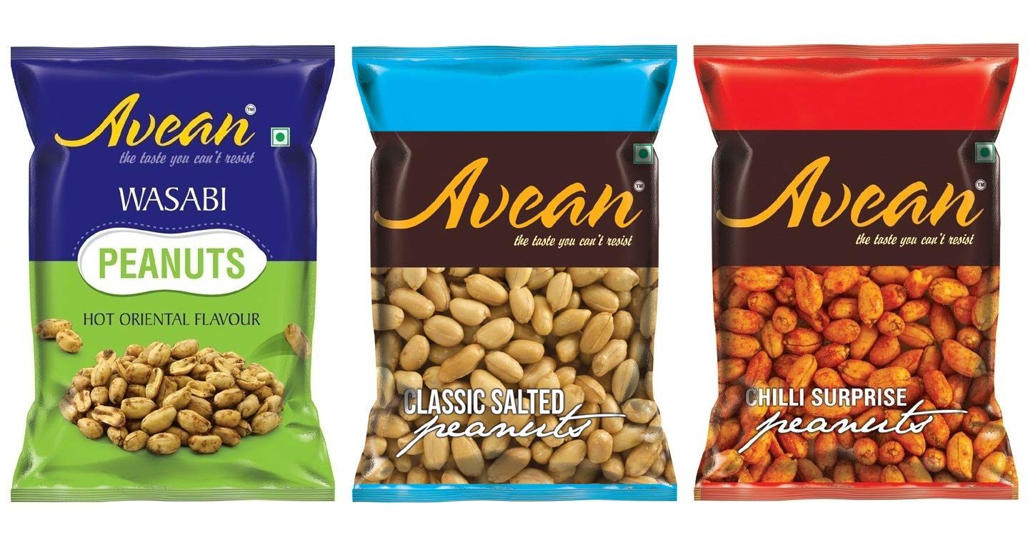 Avean Flavoured Peanuts :: Wasabi, Classic Salted, Chilli Surprise Peanuts :: Combo Pack Of 3