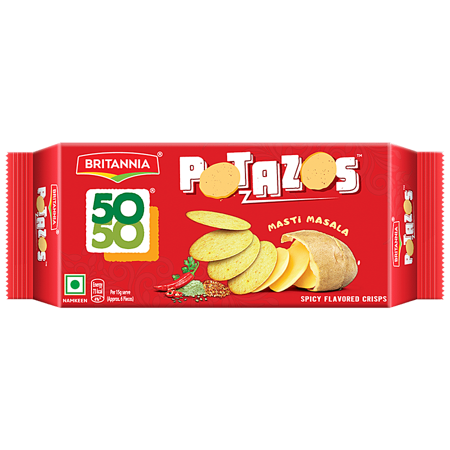 Britannia 50, 50 Potazos, Spicy Flavoured Crips, Masti Masala, 24 G Pouch