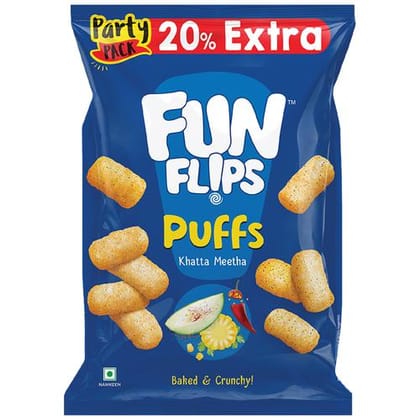 Fun Flips Puffs, Khatta Meetha, Baked & Crunchy, Healthy Snacks, 75 G
