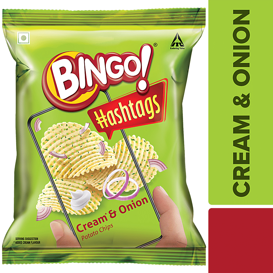 Bingo Hashtags, Potato Chips, Cream & Onion, Unique Flavour, Crispy, 22.5 G Pouch
